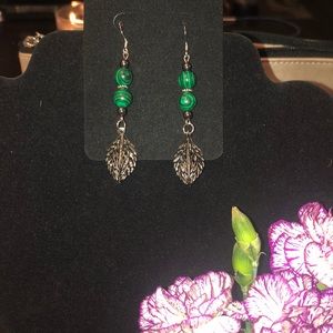 🌷Malachite & Hematite Leaf Charm Dangle Earrings